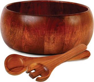 Gibson Home Laroda 3-Piece Salad Bowl Set, Brown Wood