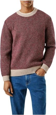 Pepe Jeans London Gestreepte Gebreide Trui voor de Winter - Heren - Ronde hals truien - Bruin - XL - Wol - Truien & Vesten