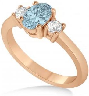 Allurez Oval Aquamarine & Diamond Three-Stone Engagement Ring 14k Rose Gold (1.20ct)
