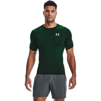 Under Armour Mens HeatGear Compression Short-Sleeve T-Shirt, Forest Green (301) / White, XL Long