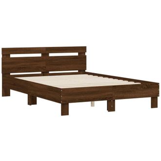 vidaXL Cama Con Cabecero Madera De Ingenier&iacute;a Marr&oacute;n Roble 135x190 Cm Vidaxl
