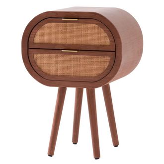 Nordlys Mesita de noche 2 caj&oacute;n en rat&aacute;n y madera de nogal