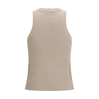 Brunello Cucinelli Womens Beige Cotton Sleeveles T-Shirt