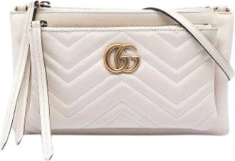 Gucci Pre-owned doorgestikte crossbody tas - Dames - Pre-owned - Wit - Maat: ONE Size Leer