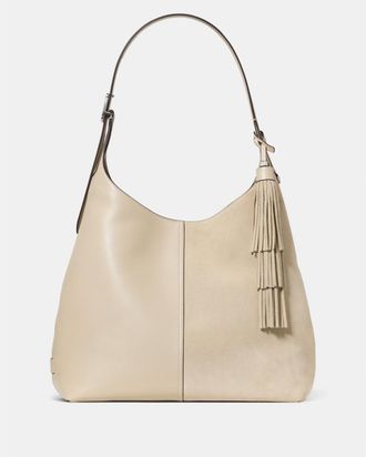 Kate Spade New York Womens 454 Suede Fringe Large Shoulder Bag - Beige - One Size