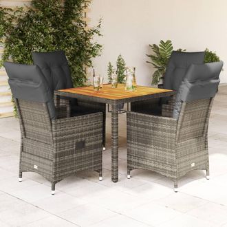 vidaXL Set Comedor De Jard&iacute;n 5 Piezas Con Cojines Rat&aacute;n Sint&eacute;tico Gris Vidaxl