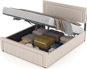 Concept Usine Cama contempor&aacute;nea con caja de almacenaje 140x190cm en terciopelo beig