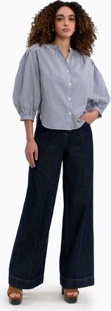 Rebecca Taylor Joselene Poplin Blouse in Navy Stripe at Nordstrom, Size X-Small