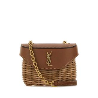 Saint Laurent Two-Tone Wicker And Leather Mini Box June Crossbod