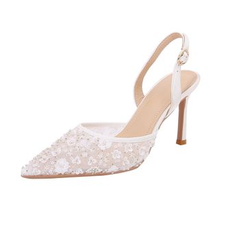 Generic Women Pointed Toe Stiletto High Heels 8.5CM White Lace Tulle Floral Sequins Wedding Evening Party-Numeric_10_Point_5