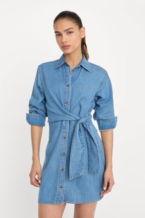 Good American Womens Denim Wrap Shirt Dress | Indigo, Size Medium | Good American by Khlo&Egrave; Kardashian