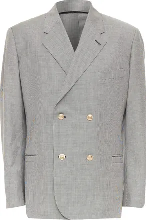 Versace grey wool micro houndstooth gold Medusa double breasted blazer EU50 L