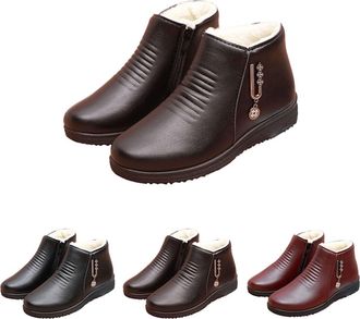 Generic Womens Short Ankle Boots Side Zipper Low Heel Soft Leather Boots Winter Warm Fur Lined Thickening Snow Boot with Sparkling Rhinestones Ladies Waterpro