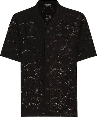 Dolce & Gabbana lace-floral shirt - men - Polyamide/Viscose/Cotton - 39 - Black