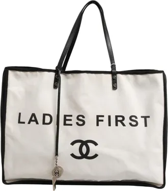 Chanel Ladies First White and Black Canvas Shopper Tote Womens Bag (Pre-Owned)