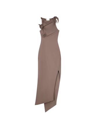 Coperni Brown Asymmetrical Rosette Fitted Midi Dress