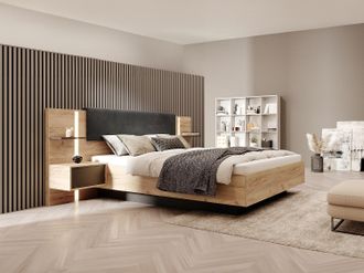 Vente-Unique Letto con comodini 140 x 190 cm Con LED Naturale e Antracite - ELYNIA