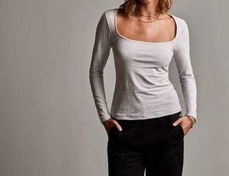 James Perse Velvet Long Sleeve Top In Talc