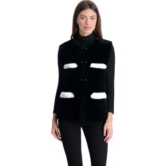 Gorski Genuine Shearling Collarless Vest With Embellishment in Black/white at Nordstrom, Size Large