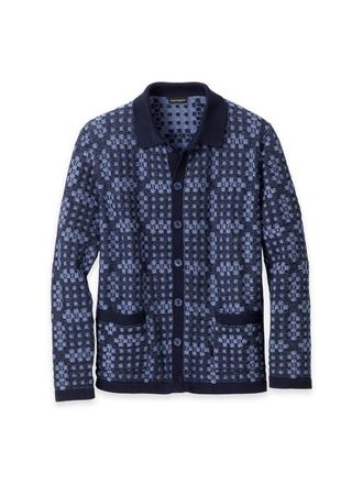 Paul Fredrick Cotton Button Front Polo in Navy at Nordstrom, Size Xx-Large