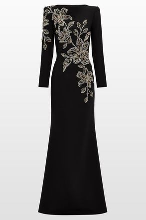 Jenny Packham Slipper Orchid Floral-Embellished Maxi Dress in Liquorice at Nordstrom, Size 16 Uk