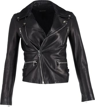 Gucci Pre-owned Womens Bird-Embroidered Biker Jacket in Black Leather - Size EU 34 (Womens)