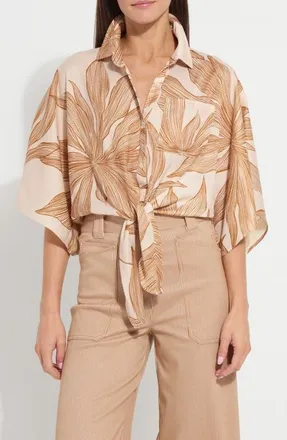 Lyss&eacute; Nilza Tie Hem Satin Shirt in Sol De Sal at Nordstrom, Size X-Large