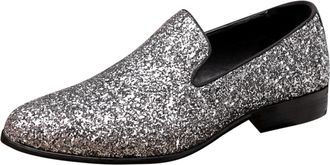 Generic Mens Leather Shoes Plus Size Korean Style Trendy Sequin Leather Shoes Breathable Shoes Men, silver, 13.5 UK