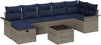 vidaXL Conjunto De Sof&aacute; De Jard&iacute;n 8 Uds. Gris Y Marino Rat&aacute;n Sint&eacute;tico Vidaxl