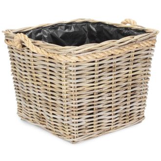 Red Hamper Square Tapered Rope Handled Rattan Planter With Plastic Lining in Natural | Size: Large