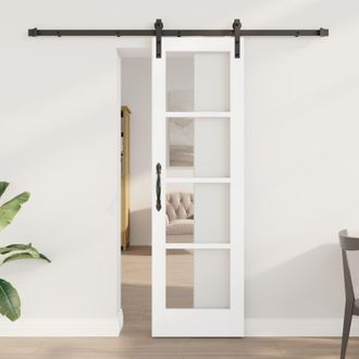 Berkfield Home Sliding Door with Hardware Set ORKDAL White Solid Wood & Glass