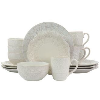 Elama White Lace 16 Piece Luxurious Stoneware Dinnerware with Complete Setting for 4 at Nordstrom