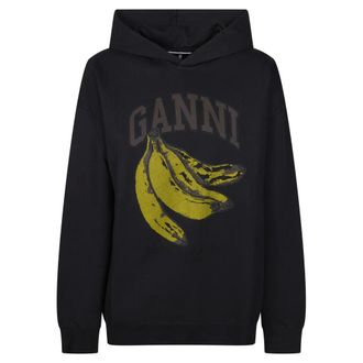 Ganni Hoodies, female, Gray, Size: XS Felpa Hoodie Stampa Banane e Logo
