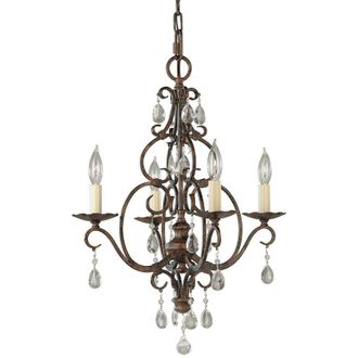 Feiss Lampadario Contemporaneo Chateau Acciaio Bronzo Moka Cristallo 4 Luci E14