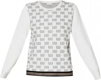 Liu Jo Trui met monogramlogo - Dames - Ronde hals truien - Wit - XL - Polyester - Truien & Vesten