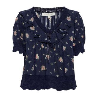 LoveShackFancy Camicetta Romilly in Cotone Floreale - - Blouses & Shirts - Donna - Blu - L