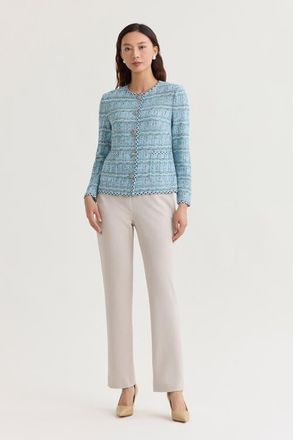Ming Wang Heritage Braided Trim Tweed Knit Jacket in Serene/nebula/lime/blk/wht at Nordstrom, Size X-Small
