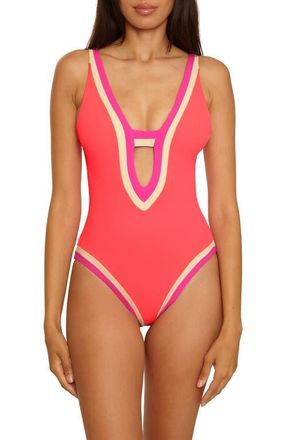BECCA by Rebecca Virtue Coast Line Plunge One-Piece Swimsuit in Caliente at Nordstrom, Size Medium