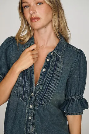 Pilcro Tallulah Cotton Denim Buttondown Top