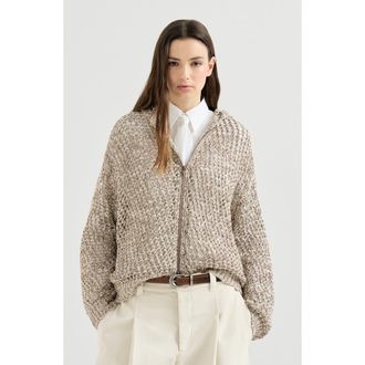 Brunello Cucinelli Dazzling chin&eacute; net cardigan in Rope at Nordstrom, Size Medium Eu