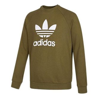 adidas Mens adidas originals Alphabet Large Logo Printing Round Neck Pullover Military Green H06652