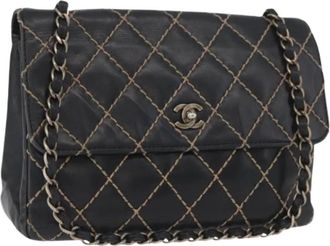 Chanel Pre-owned Matelass&eacute; Cuir Noir Shoulder Bag - Dames - Vintage Schoudertas - Zwart - ONE Size - Leer - Vintage