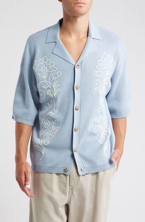 Topman Floral Embroidered Polo in Light Blue at Nordstrom Rack, Size X-Large