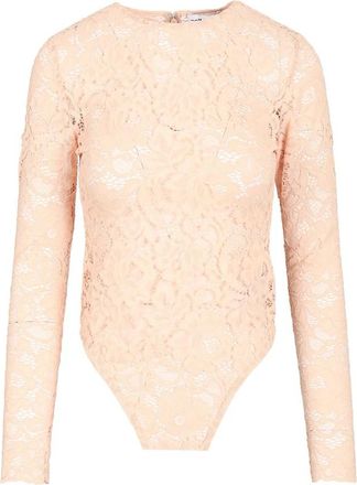 Self Portrait Bloemenkant Bodysuit - Dames - Bodies - Beige - M - Katoen - Tops
