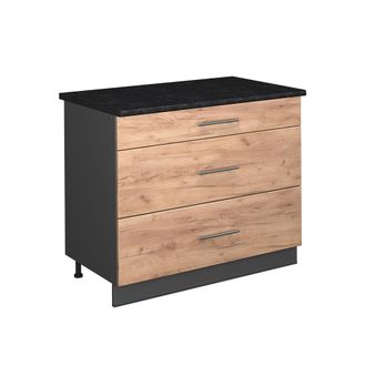 Vicco Mueble Bajo De Cocina Fame-line, Roble Dorado/antracita, 100 Cm, Et Antracita, Vicco