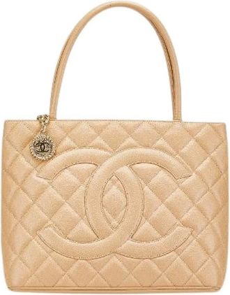 Chanel Pre-owned Handbags, female, Beige, Size: ONE SIZE Pre-owned Vintage Leather Tote