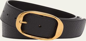 Tom Ford Mens Grained Leather Oval-Buckle Belt
