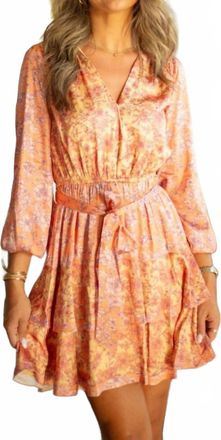 Current Air Peach Floral Long Sleeve Mini Dress In Coral Multi Floral