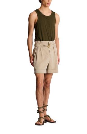 Balmain Cotton and linen Bermuda shorts with T-Bar belt in Beige at Nordstrom, Size 52 It