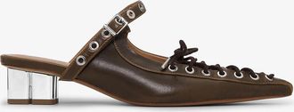 Ganni Lace-Up Mules in Dark-Olive Oleatex - Size 35 Green